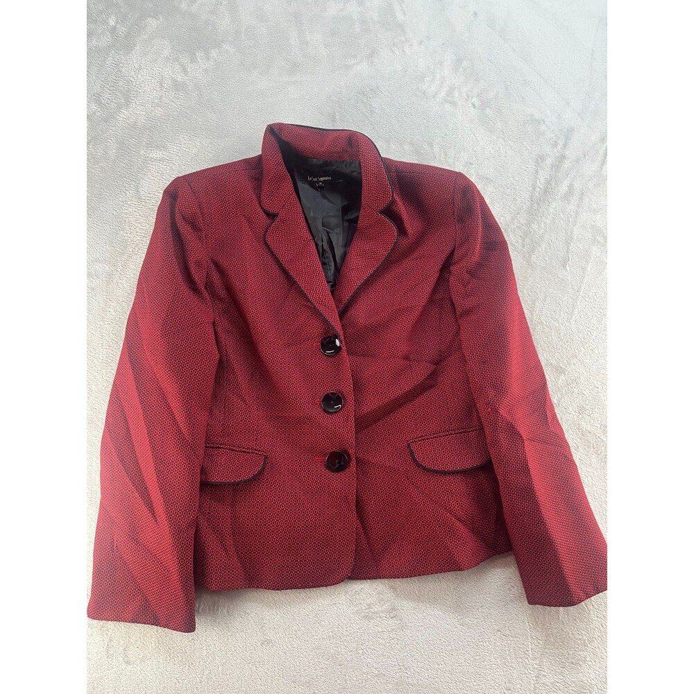 Le Suit Blazer Women 16 Red Button Up Collared Long Sleeve Lined Career